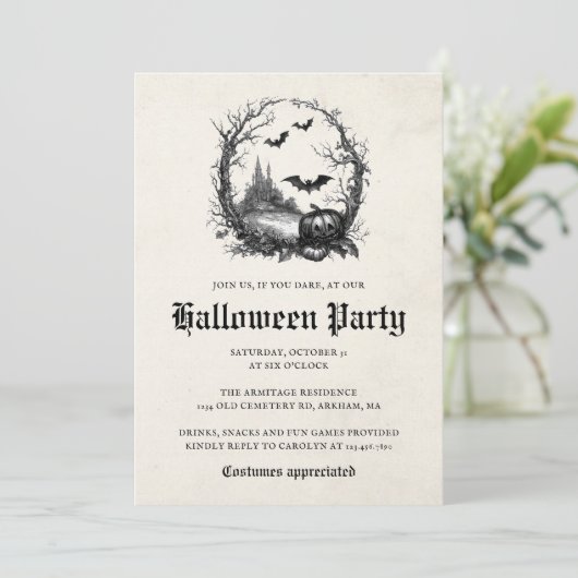 Gotische  stijl illustratie Halloween Party Kaart (Staand voorkant)