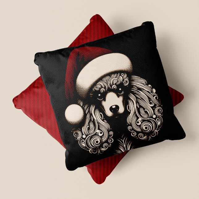Gotische  stijl kerst poedel kussen (Gothic Vintage Style Christmas Poodle Throw Pillow - Front & Back View)