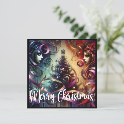 Gotische stijl kerstboom feestdagenkaart (Staand voorkant)