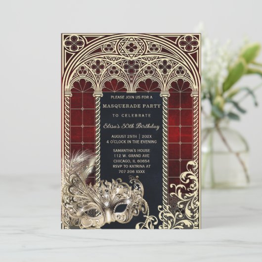 Gotische stijl Maskerade Verjaardagsfeest Template Kaart (Staand voorkant)