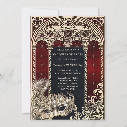 Gotische stijl Masquerade Verjaardagsfeest Sjabloo Kaart (Voorkant)