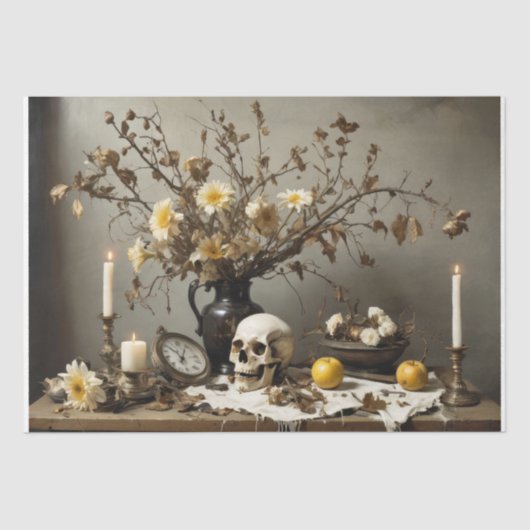 Gotische stilleven met schedel - Decoupage - Tissuepapier (Voorkant)