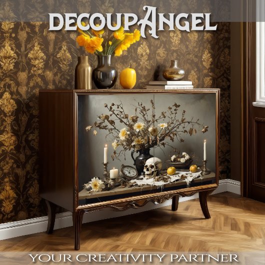 Gotische stilleven met schedel - Decoupage - Tissuepapier