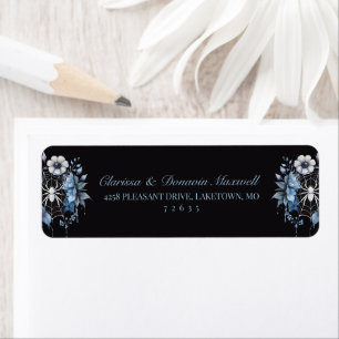 Gotische Stof Blauw Bloem Spinnenweb Retouradres Etiket