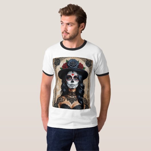  Gotische Sugar Skull Roos Shirt (Voorkant volledig)