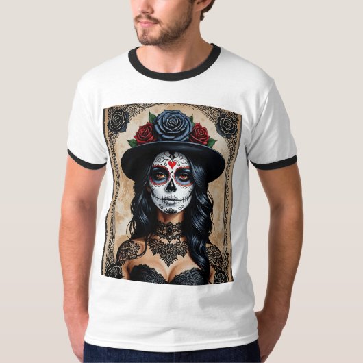 Gotische Sugar Skull Roos Shirt (Voorkant)