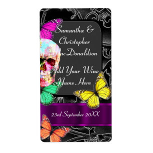 Gotische suiker schedel bruiloft wijn fles etiket