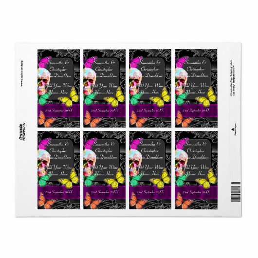 Gotische suiker schedel bruiloft wijn fles etiket (Full Sheet)