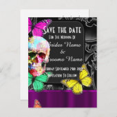 Gotische suiker schedel en zwart redden de datum aankondigingskaart (Voorkant / Achterkant)