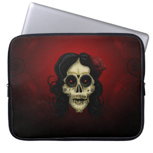 Gotische Suiker Schedel Vrouw Rode Roos Dag van de Laptop Sleeve