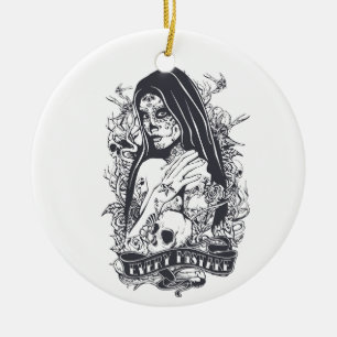 Gotische Suiker Schedel Vrouw Tatoeage Kunst Keramisch Ornament