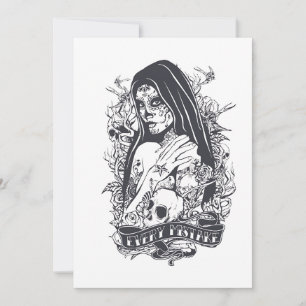 Gotische Suiker Skull Vrouw Tatoeage Kunst Feestdagenkaart