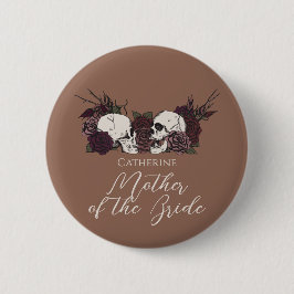Gotische Taan Bruine Schedel & Roos Bruiloft Feest Ronde Button 5,7 Cm