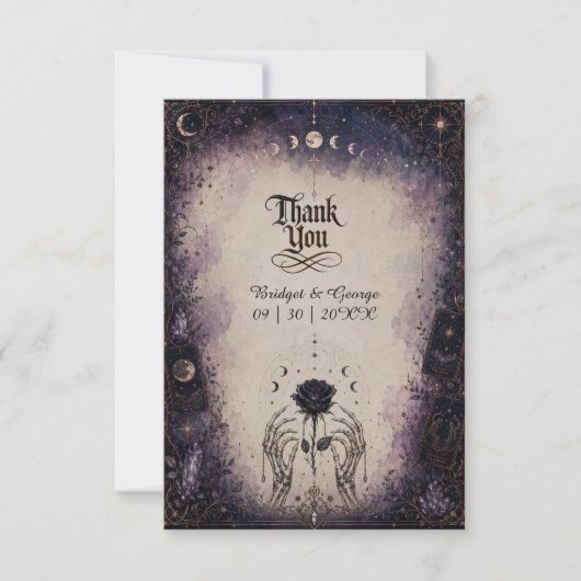 Gotische Tarot Maan Roos Skelet Bruiloft Bedankkaart (Voorkant)