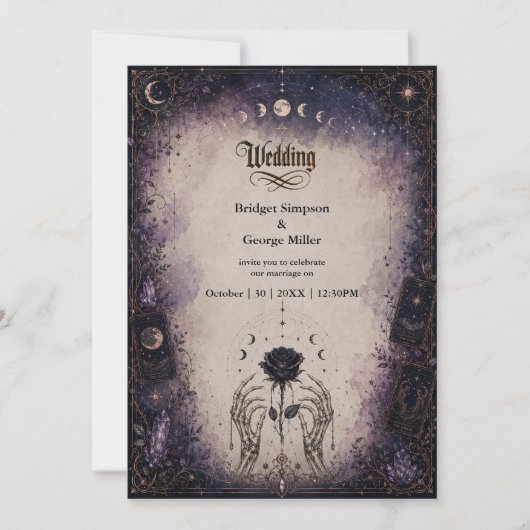 Gotische Tarot Maan Roos Skelet Bruiloft Kaart (Voorkant)
