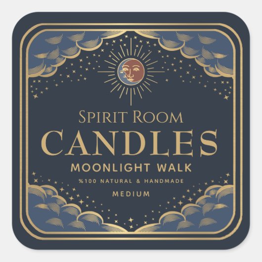  Gotische Tarot Moon Bewerkbaar Kaarsenlabel Vierkante Sticker (Voorkant)