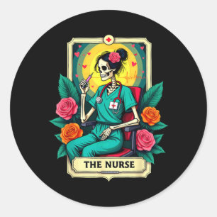 Gotische Tarotkaart Verpleegster Skelet De Verplee Ronde Sticker