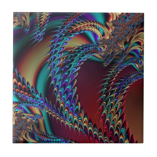 Gotische Technicolor Fractal Draken Abstract Tegeltje (Voorkant)