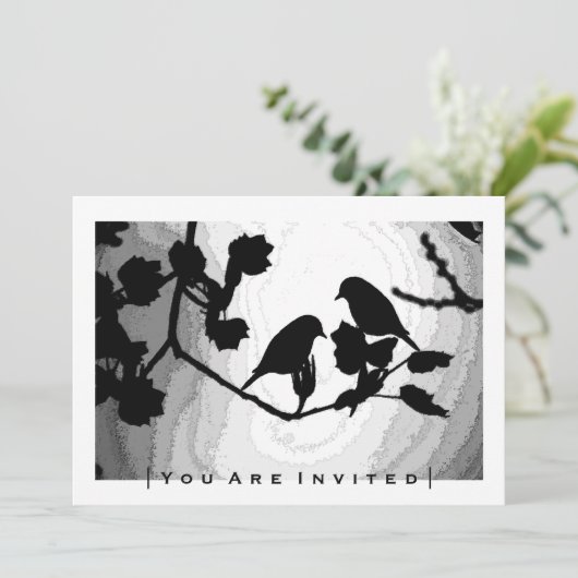 Gotische Tortelduifjes Silhouetten Huwelijksuitnod Kaart (Staand voorkant)