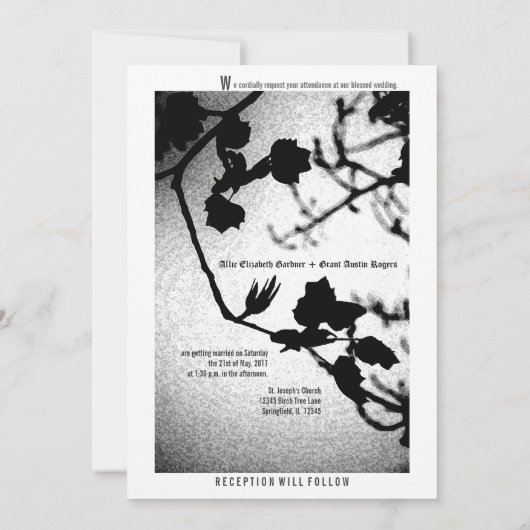 Gotische Tortelduifjes Silhouetten Huwelijksuitnod Kaart (Achterkant)