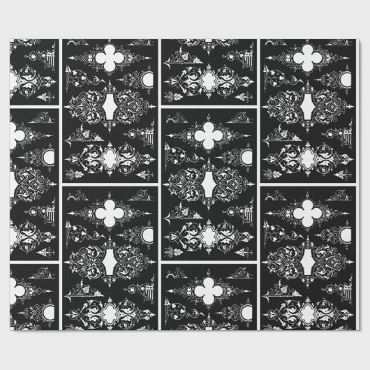 Gotische trim antiek  header trim zwart wit cadeaupapier (Vlak)