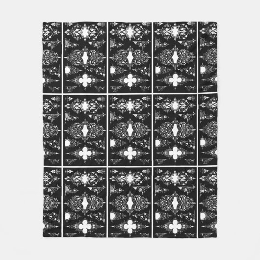 Gotische trim antiek header trim zwart wit fleece deken (Voorkant)