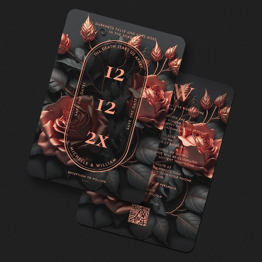 Gotische Trouw Bloemige Elegante Rosegold QR Save The Date