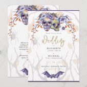 Gotische Trouw Uitnodiging Paarse Oranje Schedels (Voorkant / Achterkant)