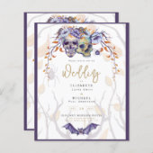 Gotische Trouw Uitnodiging Paarse Sinaasappelkleur (Voorkant / Achterkant)