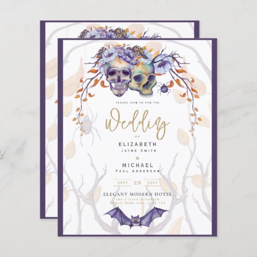 Gotische Trouw Uitnodiging Paarse Sinaasappelkleur (Voorkant / Achterkant)