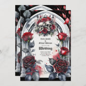 Gotische trouw zwarte rode rozen schedels boog kaart (Voorkant / Achterkant)