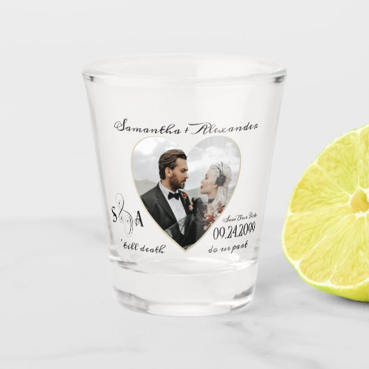 Gotische trouwfoto Hart tot de dood ons scheidt Shot Glas (Voorkant)