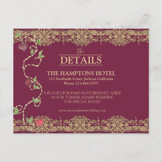 Gotische trouwkaart details informatiekaartje (Voorkant)