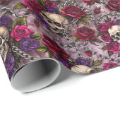 Gotische Trouwskelet Schedel en Roos Cadeaupapier (Rol Hoek)