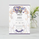 Gotische Trouwuitnodiging Paarse Sinaasappelschede Kaart (Staand voorkant)