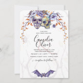 Gotische Trouwuitnodiging Paarse Sinaasappelschede Kaart (Voorkant)