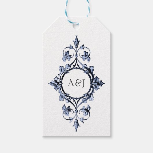 Gotische trouwvergulde lijst monogram cadeaulabel (Voorkant)
