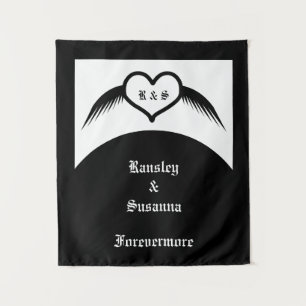 Gotische Trouwvleugel Hart Aangepaste Monogram Wandkleed