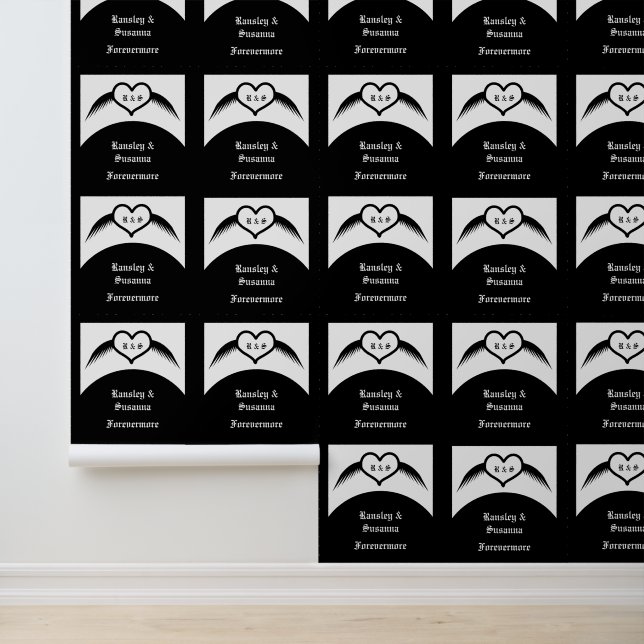 Gotische Trouwvleugel Hart Met Eigen Monogram Behang (Applicatie)