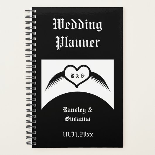Gotische Trouwvleugel Hart Met Eigen Monogram Planner (Voorkant)