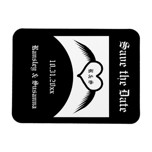 Gotische Trouwvleugel Hart Met Monogram Magneet (Horizontaal)