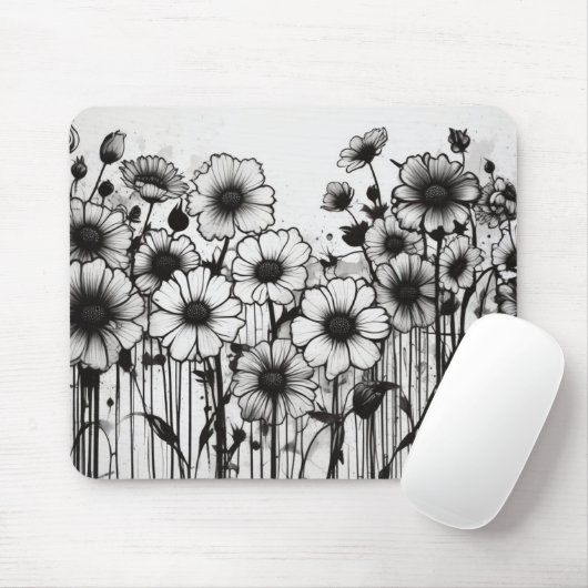 Gotische Tuin Rhapsody Zwarte Inkt Bloemen Explosi Muismat (Met muis)