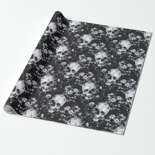 Gotische Tuinschedels en Bloemen Gothic Zomer Cadeaupapier (Uitgerold)