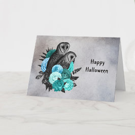 Gotische Turkoois Bloemstuk Uilen Halloween Kaart