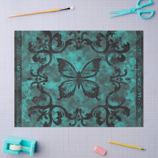 gotische turquoise vlinderdecoupage tissuepapier (Craft)