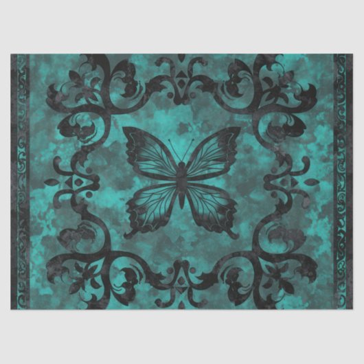 gotische turquoise vlinderdecoupage tissuepapier (Voorkant)