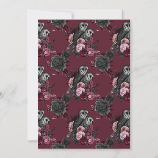 Gotische Uil en Bloemrijke Halloween Koppel Bruisf Kaart (Achterkant)