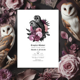 Gotische Uil en Mauve Vintage Bloem Couples Bruisf Kaart