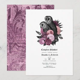 Gotische Uil en Mauve Vintage Bloemrijke Koppels B Kaart