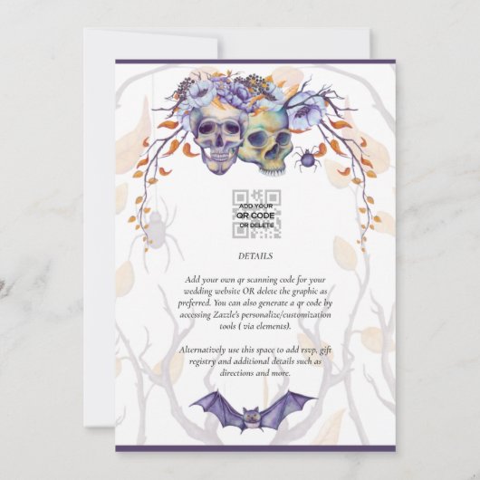 Gotische uitnodiging paarse sinaasappelschedels br (Achterkant)